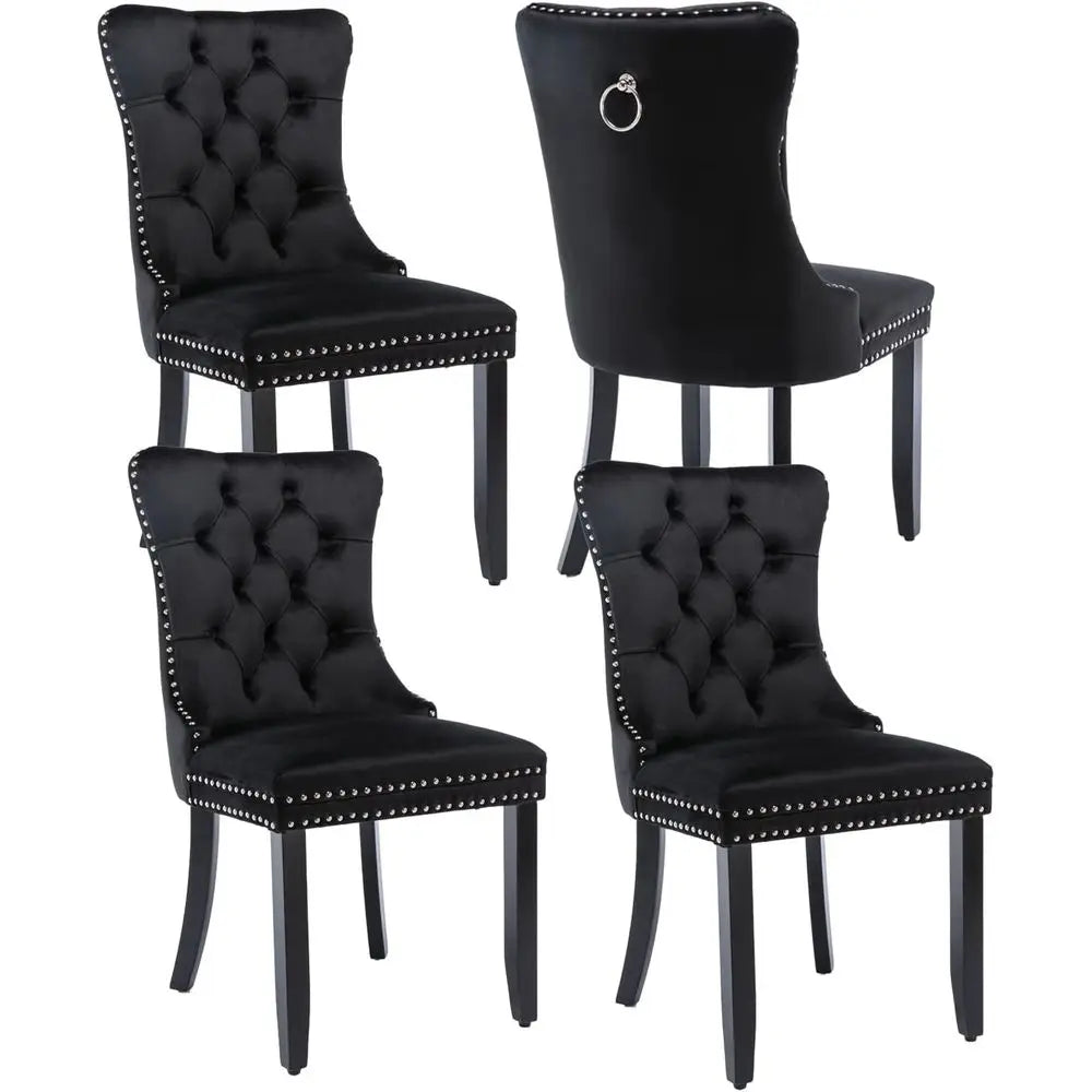 4 Upholstered Black Velvet Ring Nailhead trim