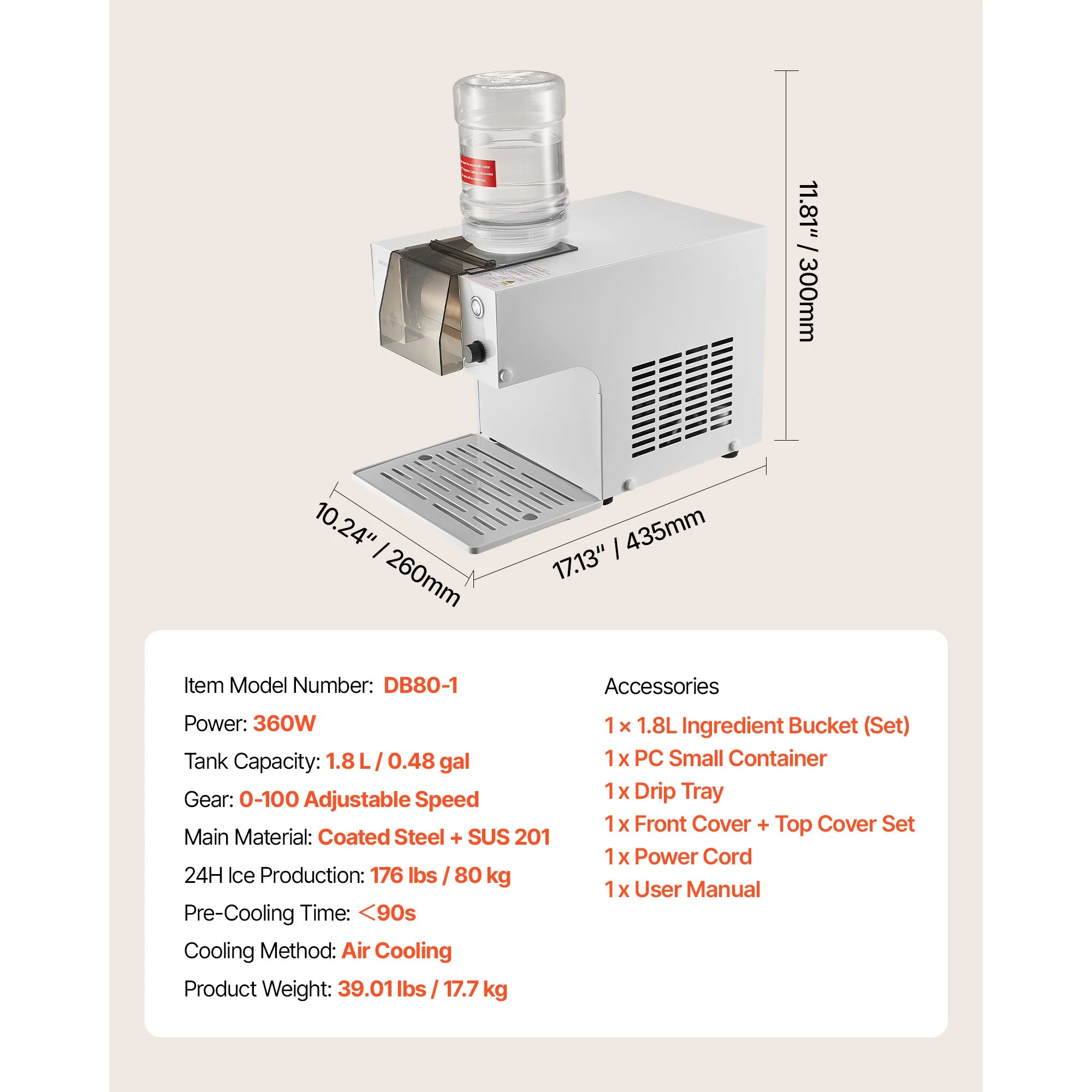 40-80kg per 24H Snowflake Ice Machine Ice-Shaver