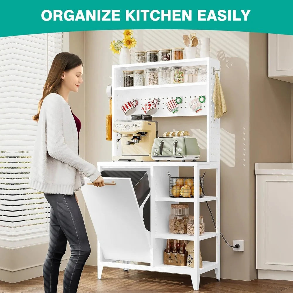 63" Baker's Rack W/Trash Can/Cabinet/Power Outlet