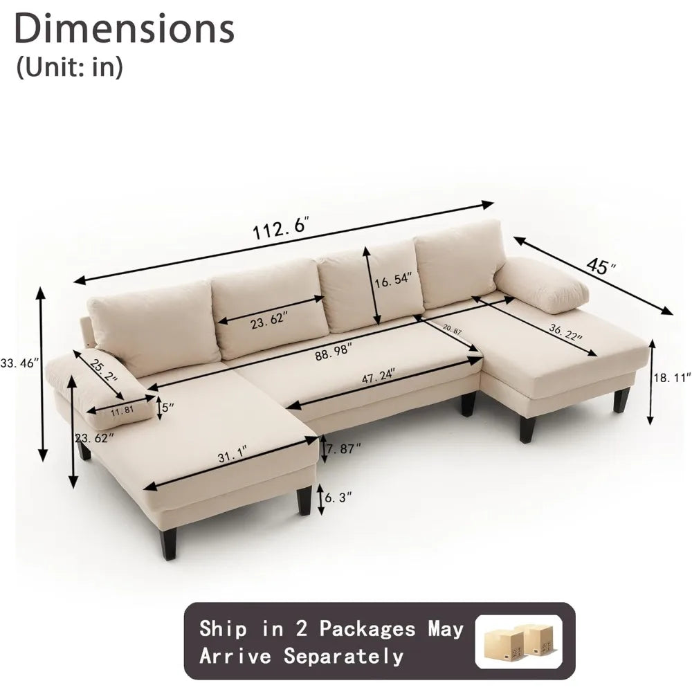 112" U-Shaped Sectional W/Double Chaise