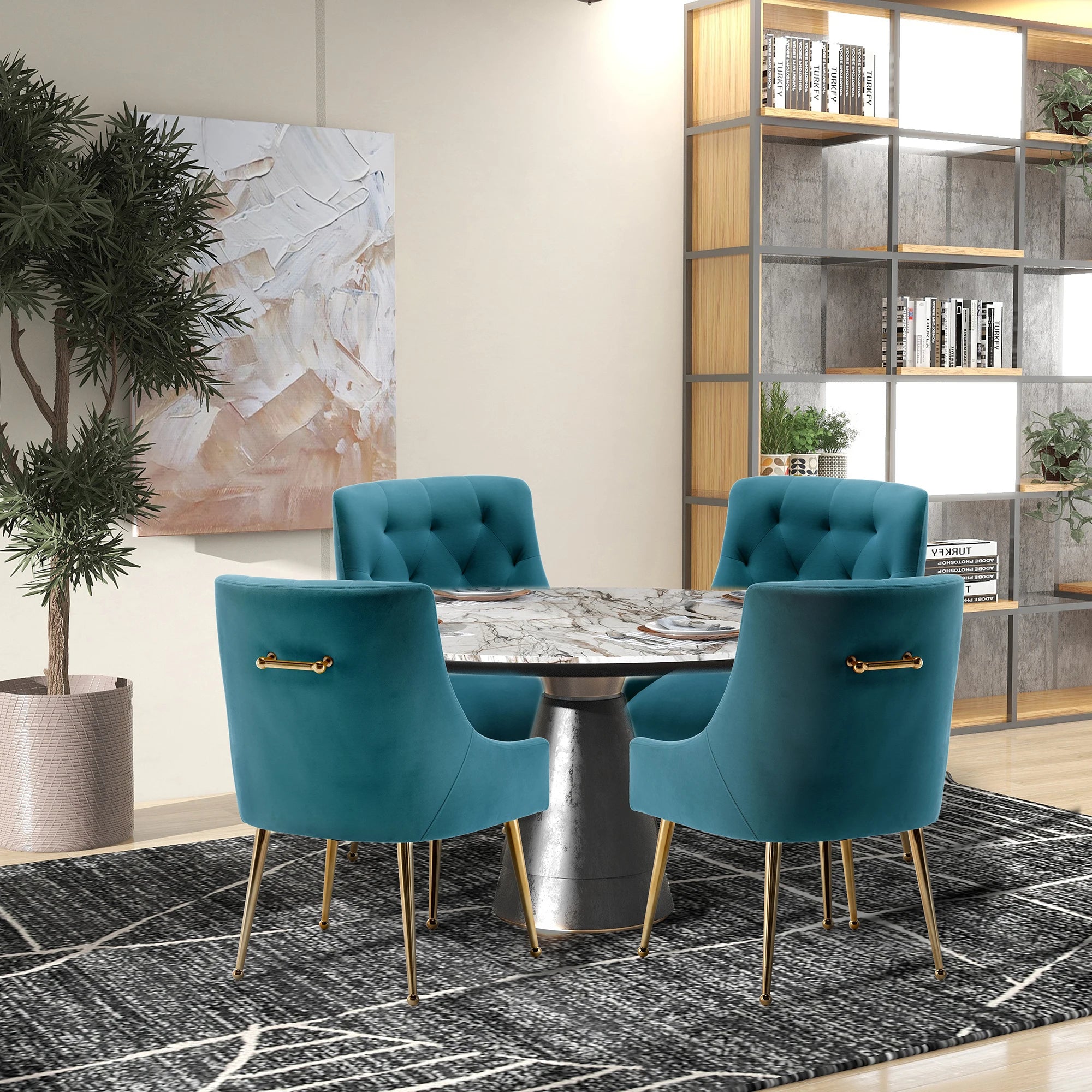 4 Modern Velvet Tufted Upholstered