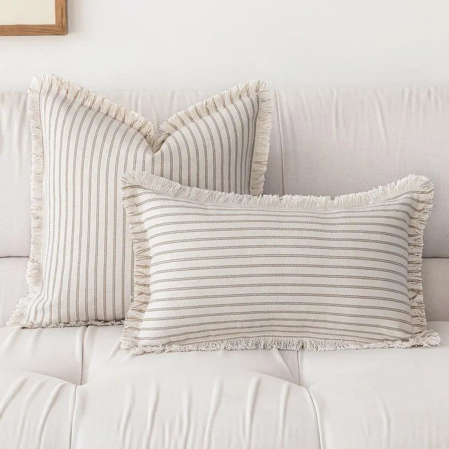 2 Pillow Covers 26x26 Striped Fringe