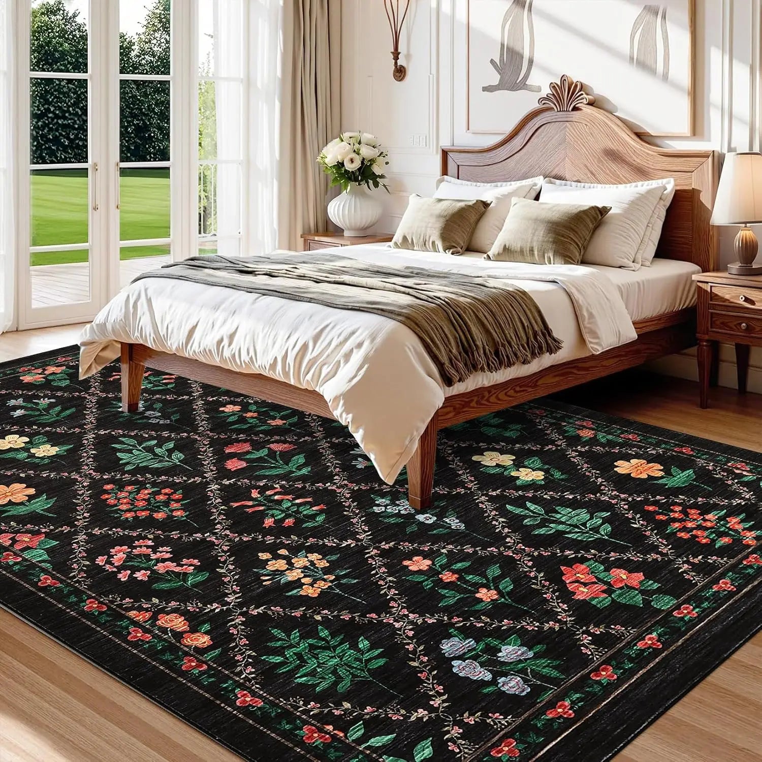 Floral Area Rug Washable