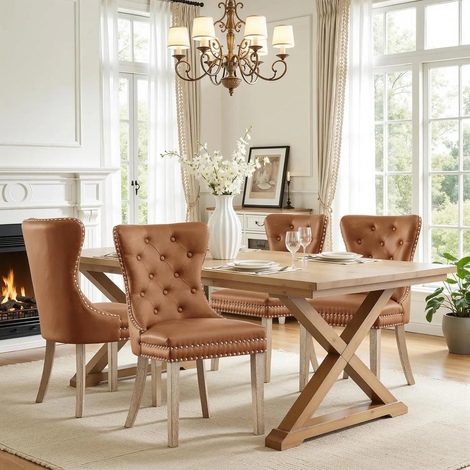 4 Faux Leather Upholstered Modern