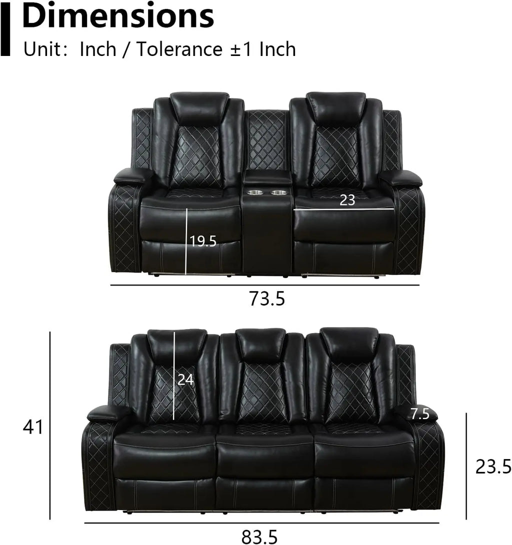 Leather Power Recliner Set W/LED