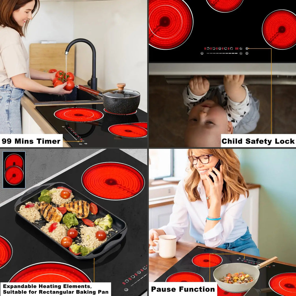 30" Electric Cooktop 5 Burners Built-in Radiant