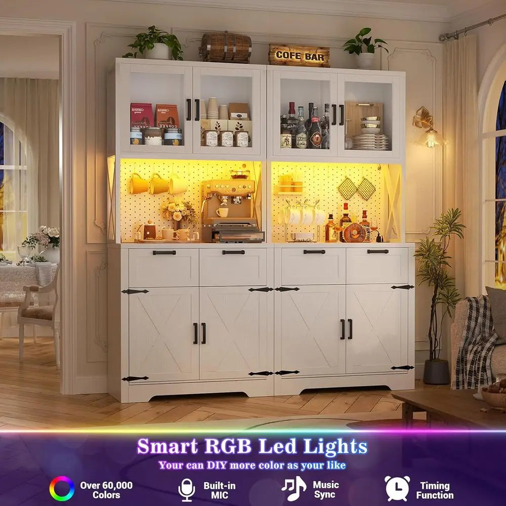 63" W LED-Lit Pantry Cabinet W/Outlet & Countertop