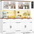 63" W LED-Lit Pantry Cabinet W/Outlet & Countertop