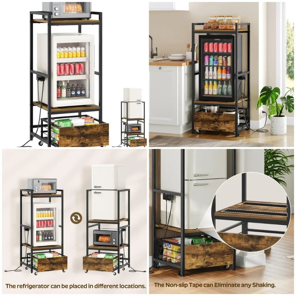 Mini-Fridge Stand W/Movable Drawer/MW Stand/Outlet