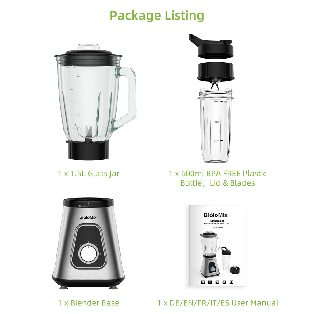 1300W Smoothie Blender with 1.5L Glass Jar
