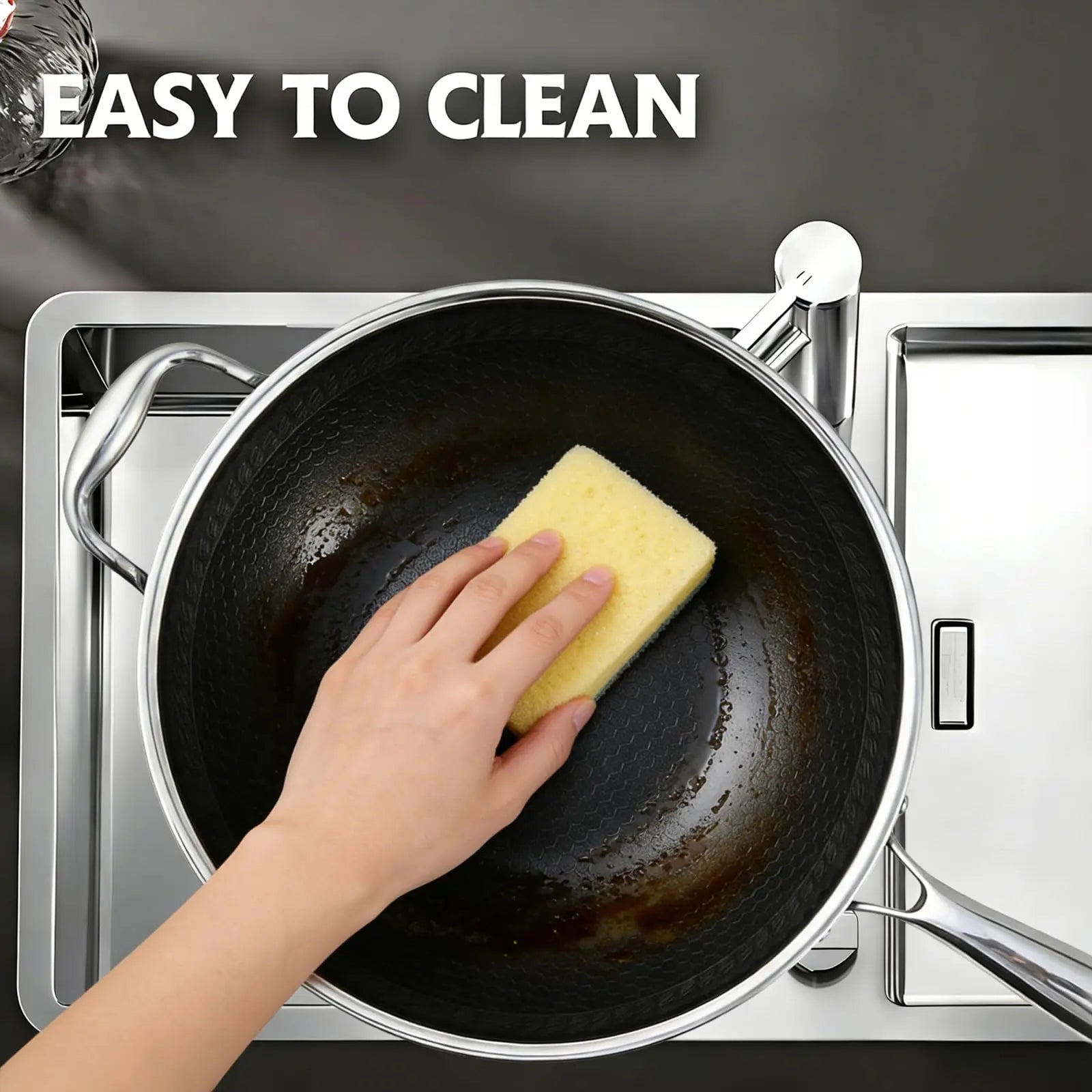 12" Stainless Steel Wok Pan,4L Nonstick