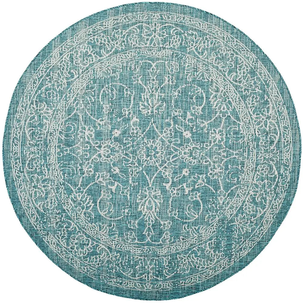 6'7" Circle Turquoise Indoor/Outdoor Washable