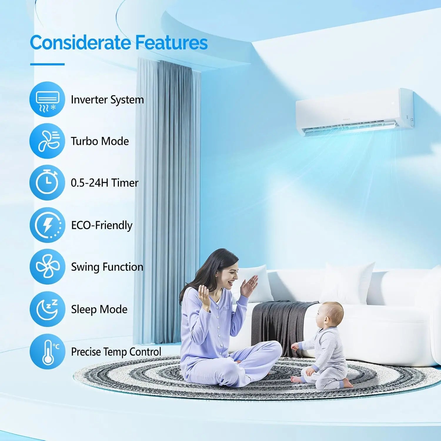 9000 BTU 19 SEER2 Energy Saving 115V Air Conditioner