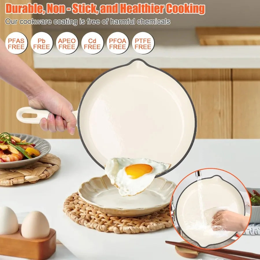 Nonstick Enameled Cast Iron Cookware Set 7Pcs
