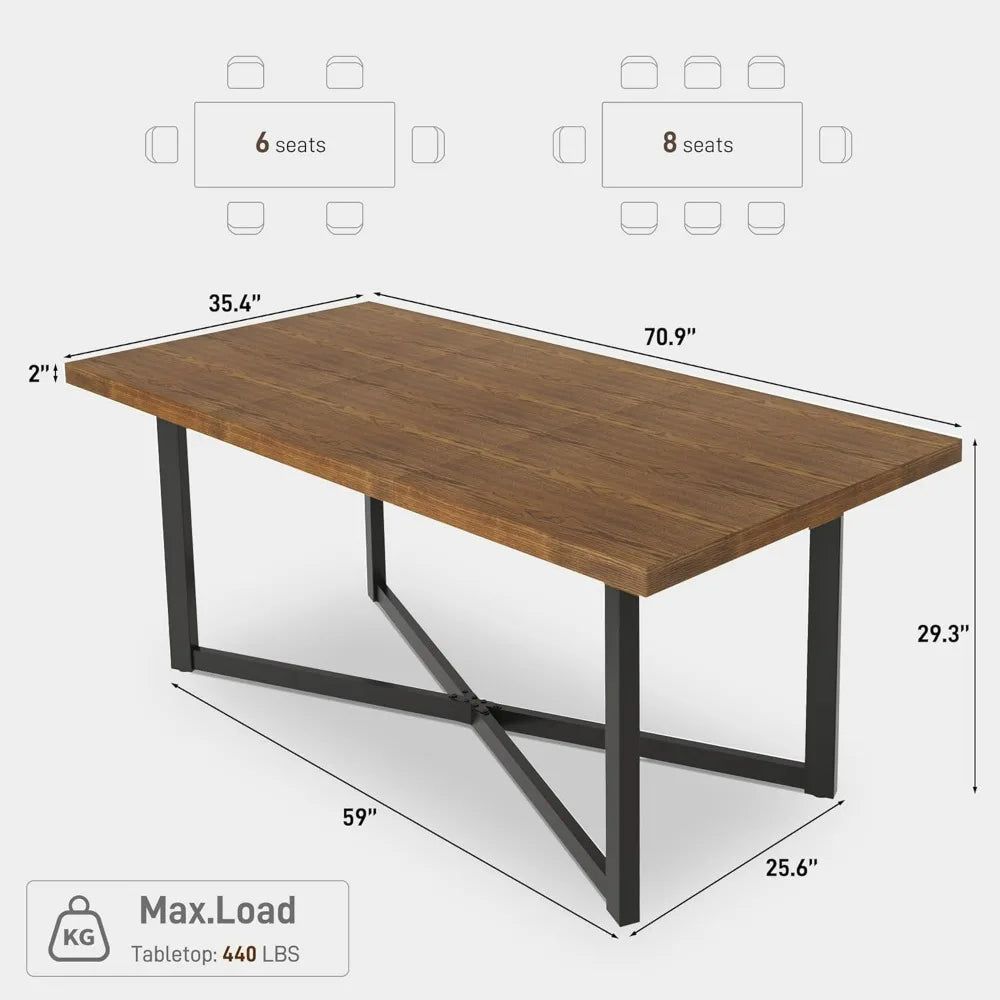 71" Farmhouse Solid Wood for 4, 6, 8 Rustic Large