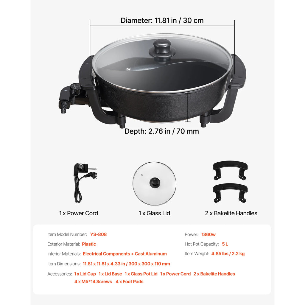 Electric Hot Pot 5 L Double Glass Lid