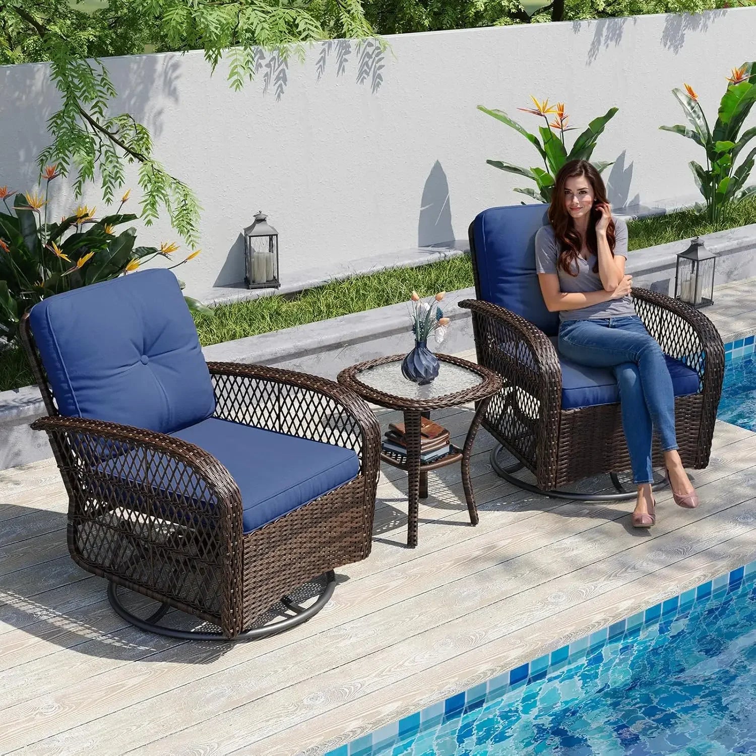3 Piece Patio Set W/Swivel Rockers