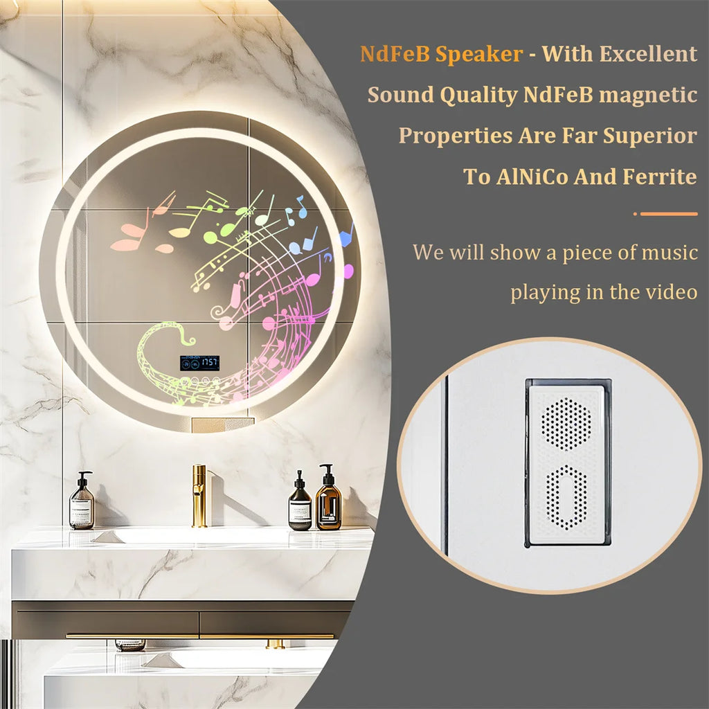 Round Bathroom Mirror w/Dual Bluetooth