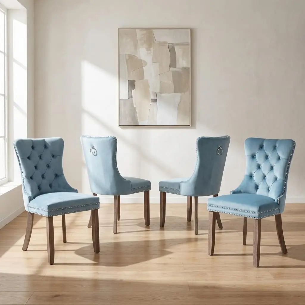 4 Modern Tufted Upholstered Beige Velvet