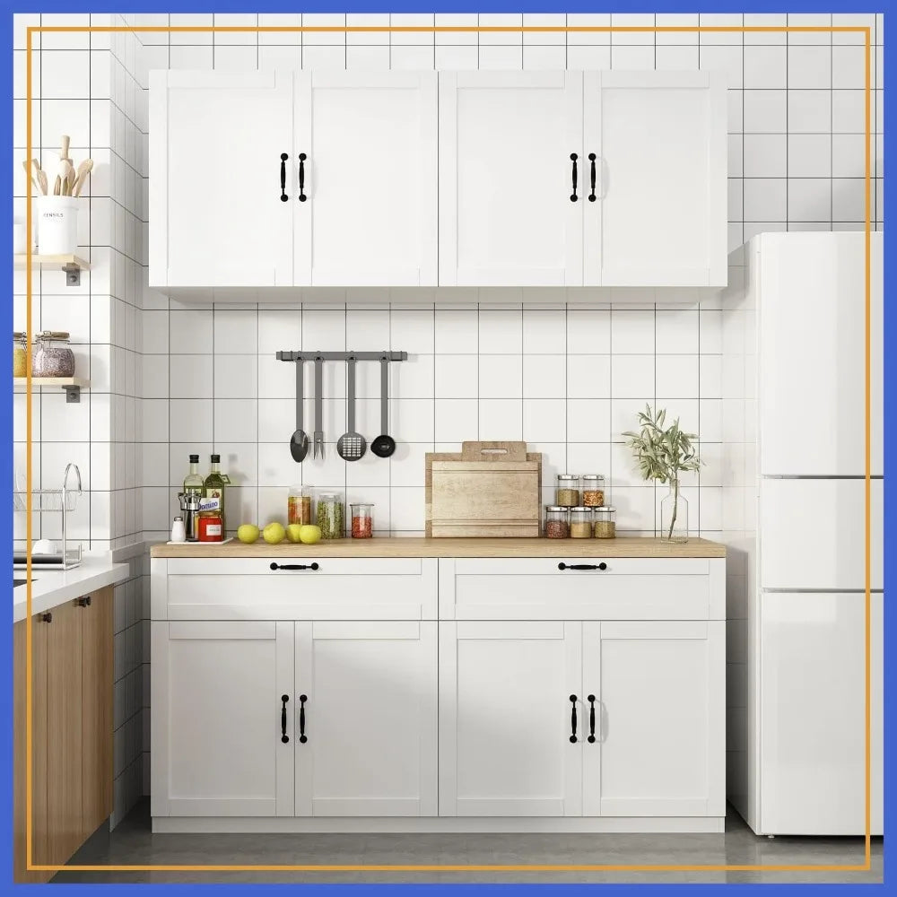 63i" Cabinet Set Cupboard &/Buffet White Oak