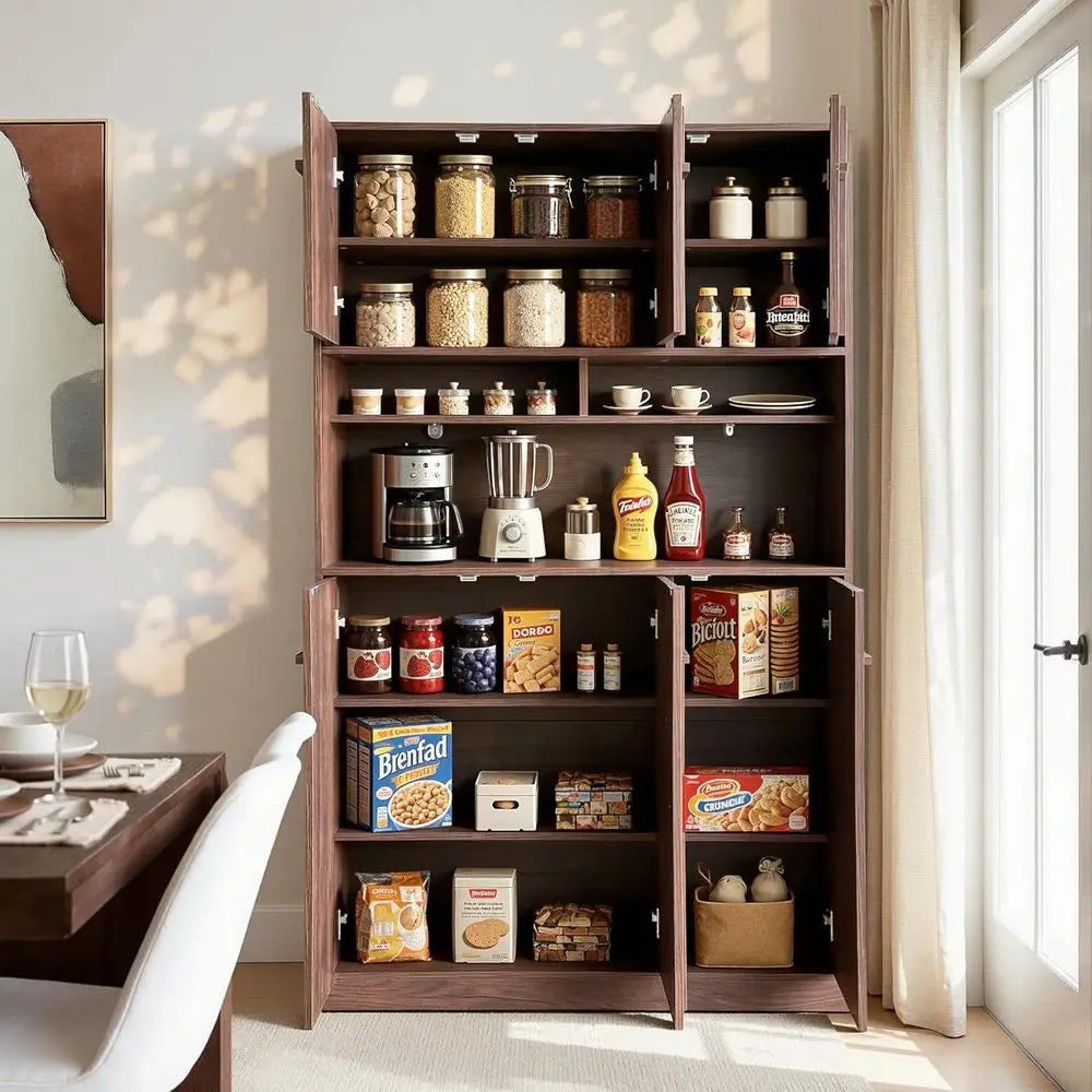 72" Kitchen Pantry Cabinet W/Walnut Countertop