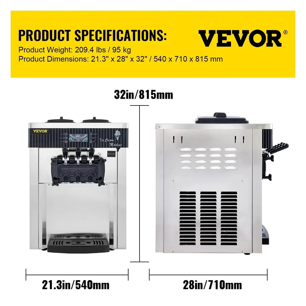 2200W Ice Cream Machine 5.3-7.4Gal/H Soft Serve