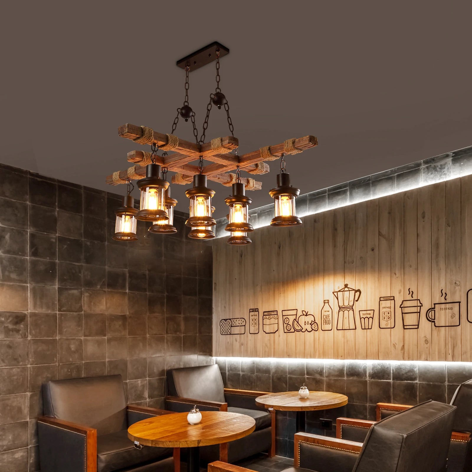 Vintage Wood Ceiling Chandelier