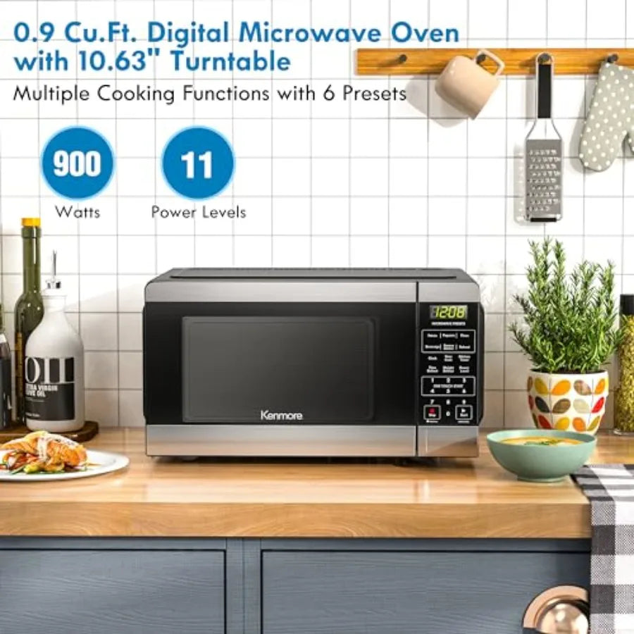 Microwave, 6 Auto-Preset Menus, 900 Watt 0.9 Cu Ft Stainless