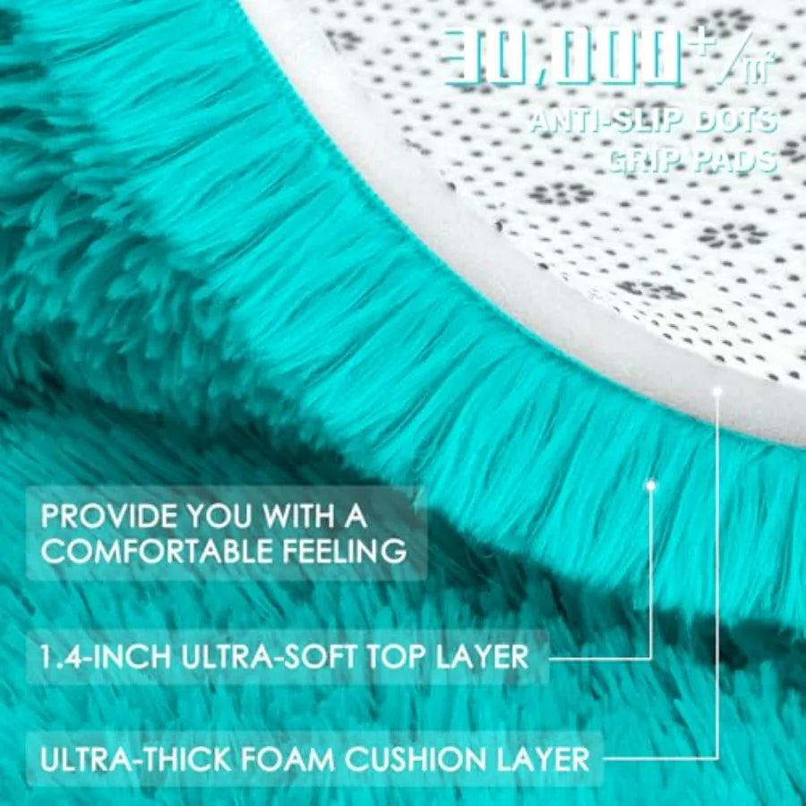 8' Teal Blue Circle Shaggy Washable