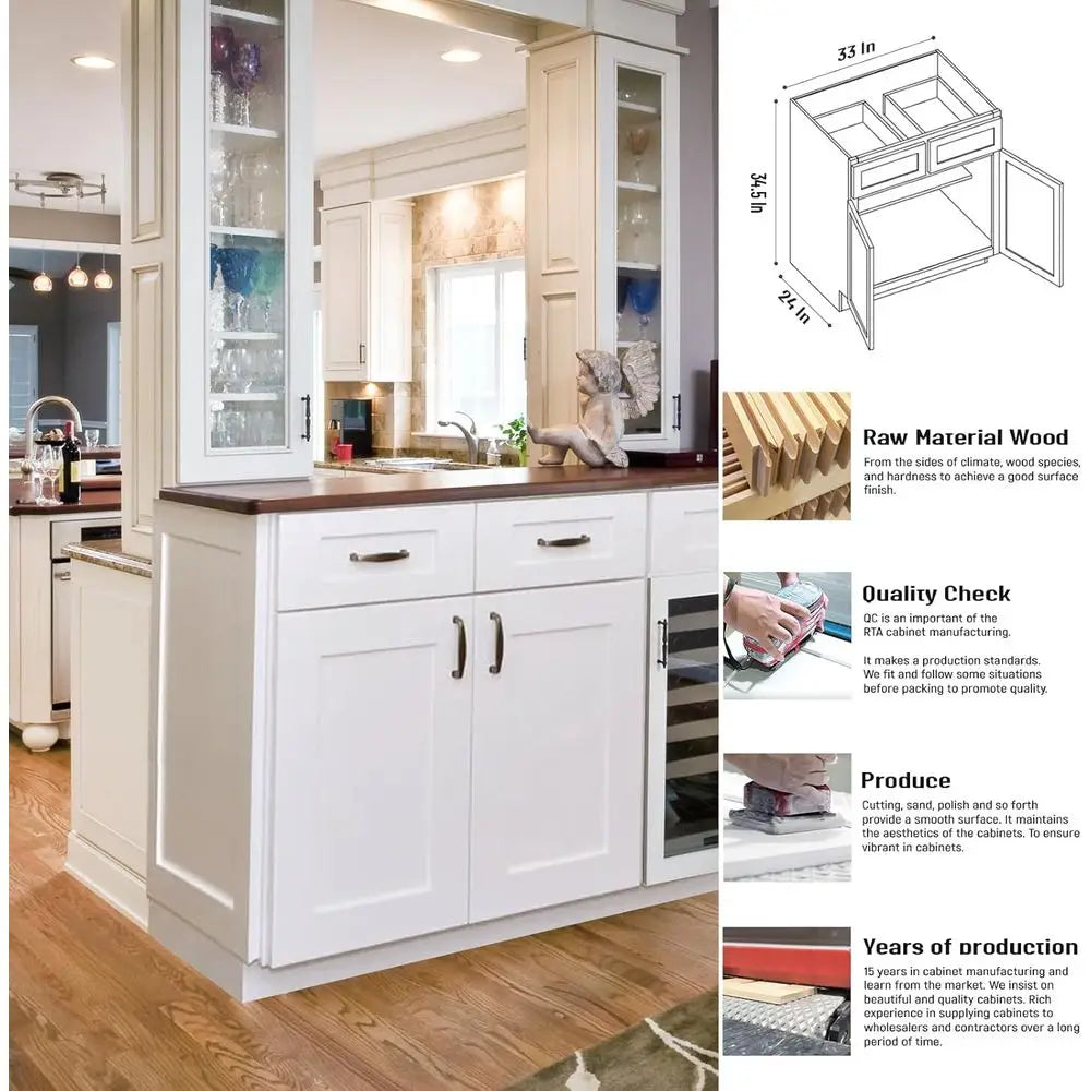 33" W White Shake RTA Base Cabinet
