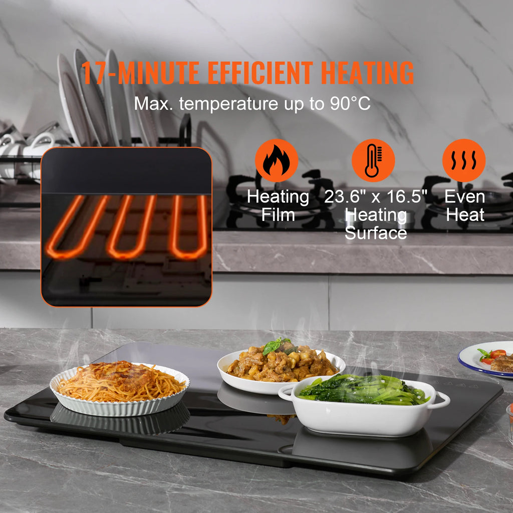 Warming Tray 16.5"x 23.6"/11" Portable Tempered Glass