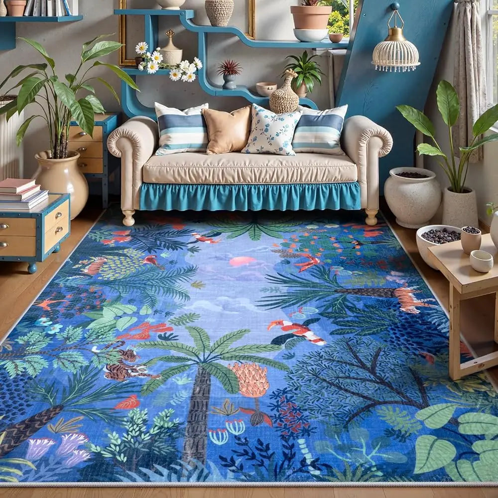 5x7 Washable Jungle Animal Blue