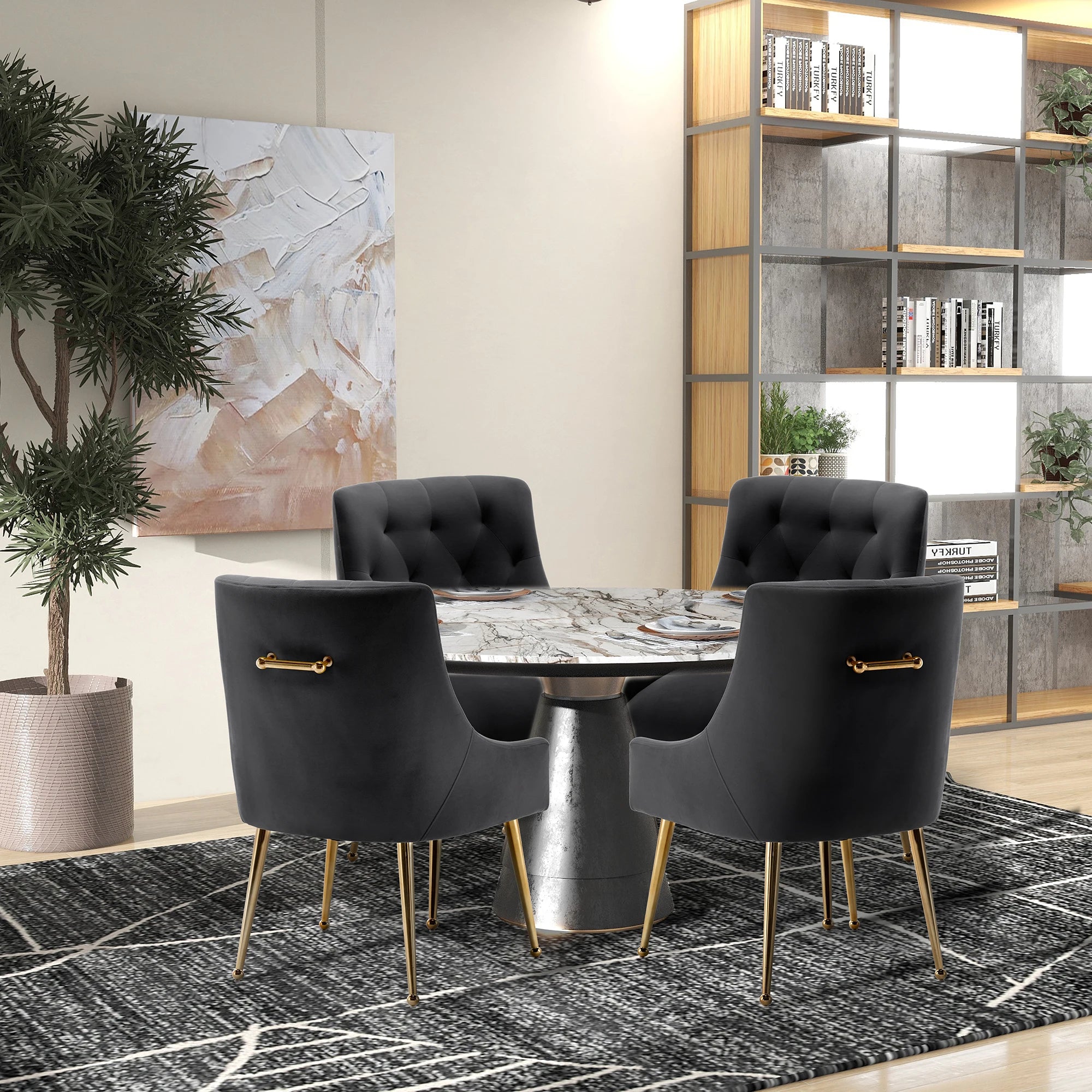 4 Modern Velvet Tufted Upholstered