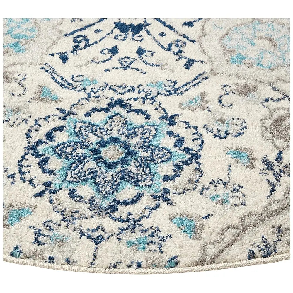 6'7" Round, Cream Light Grey Boho