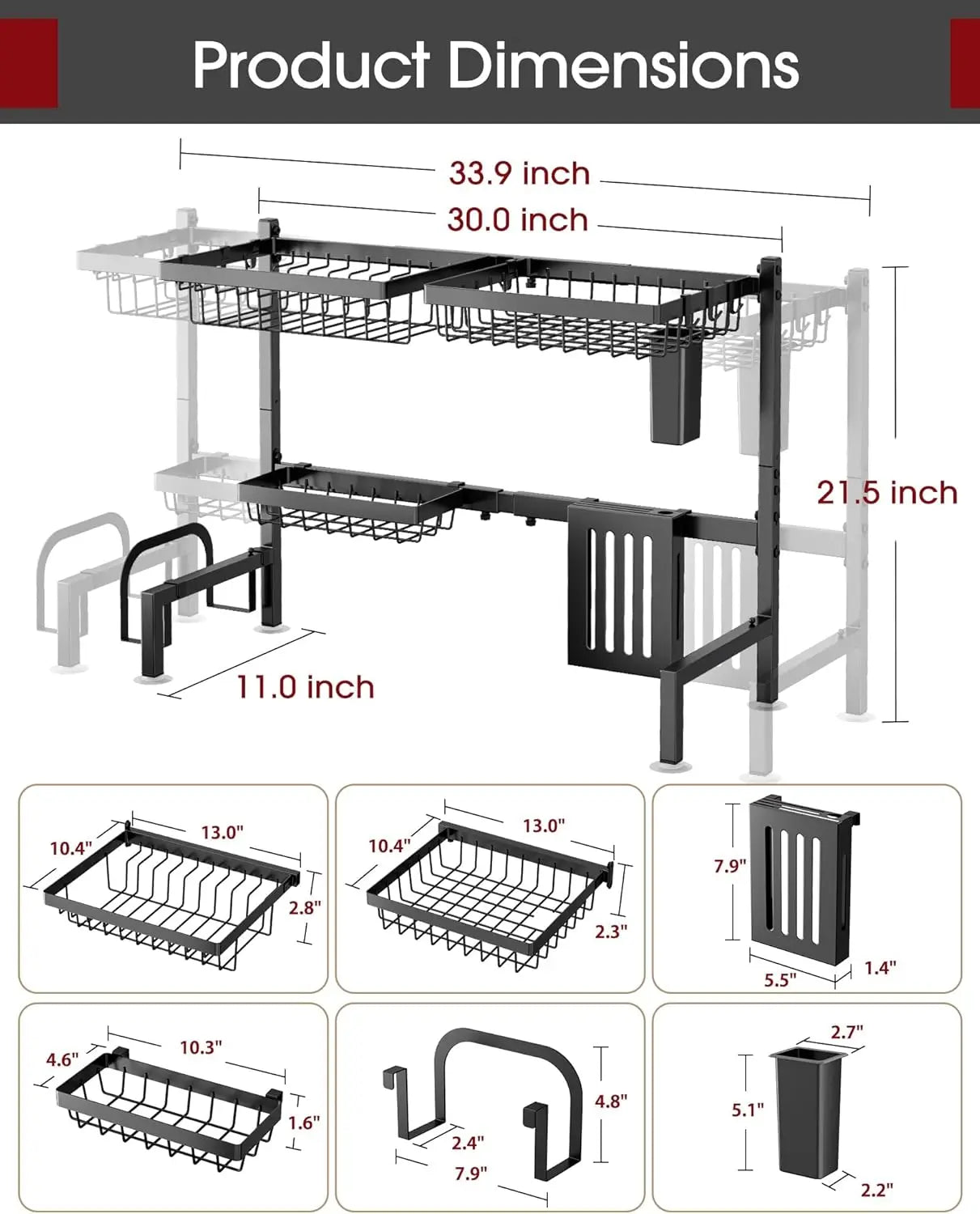 Adjustable 2-Tier Stainless Steel Dish Rack