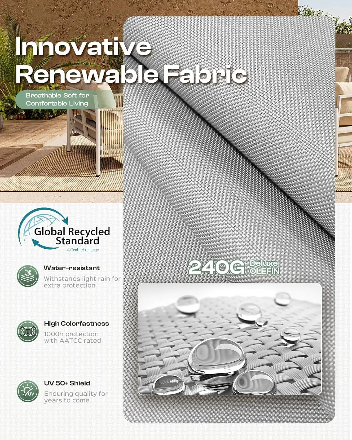 Aluminum Patio Set, HDPE Rope 5-Piece