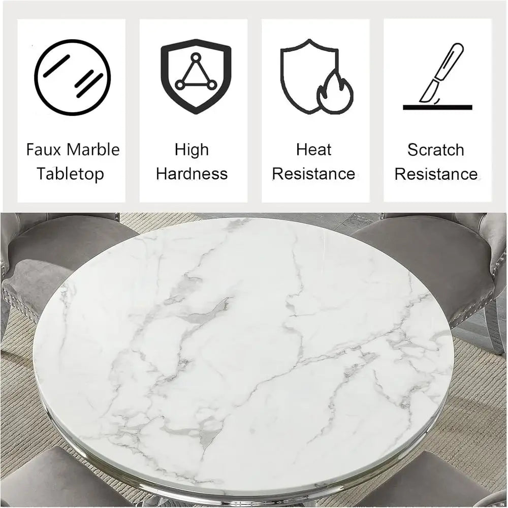 Round 44.88 Marble w/Stainless Steel Base 6 person