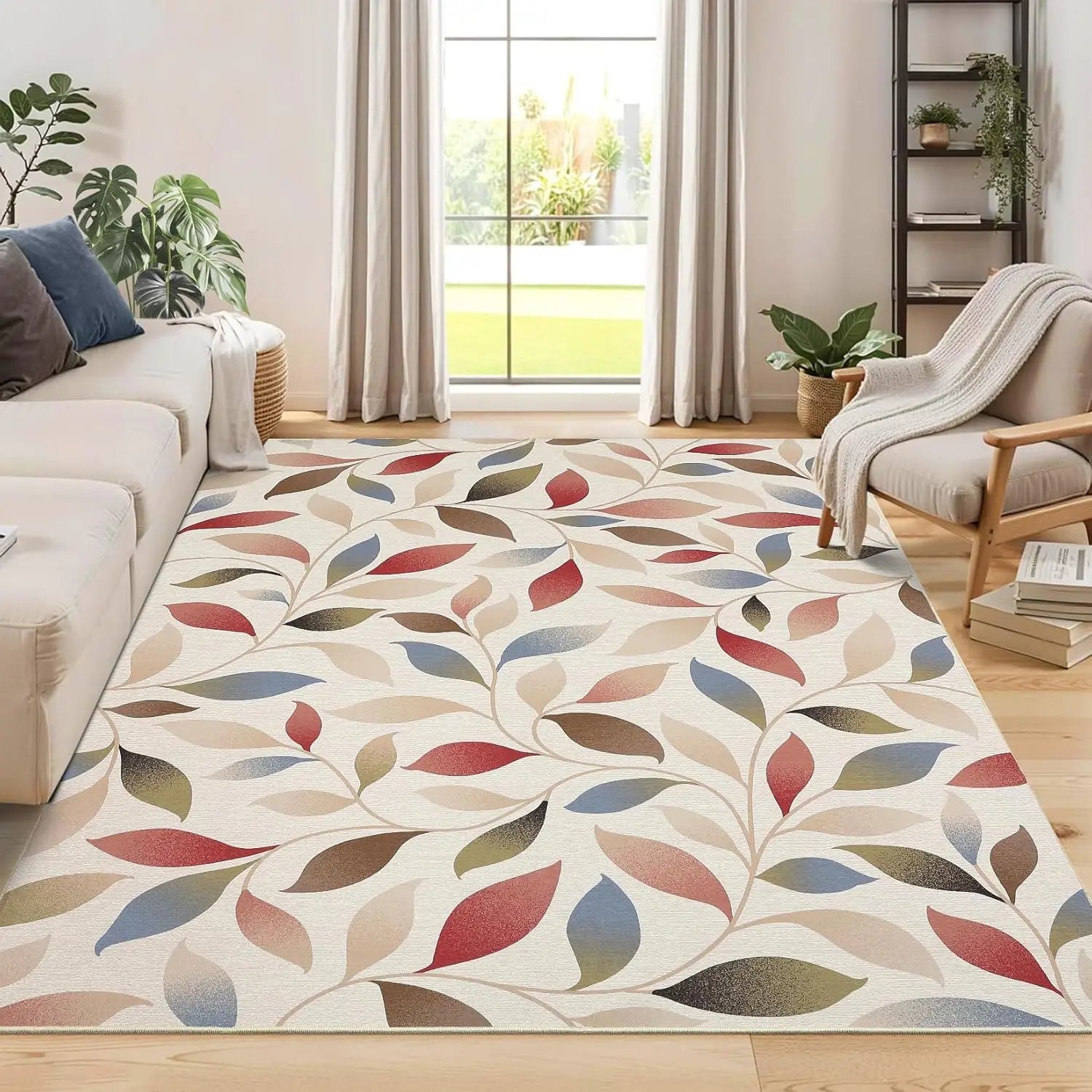 Washable Modern Leaf Soft Low Pile