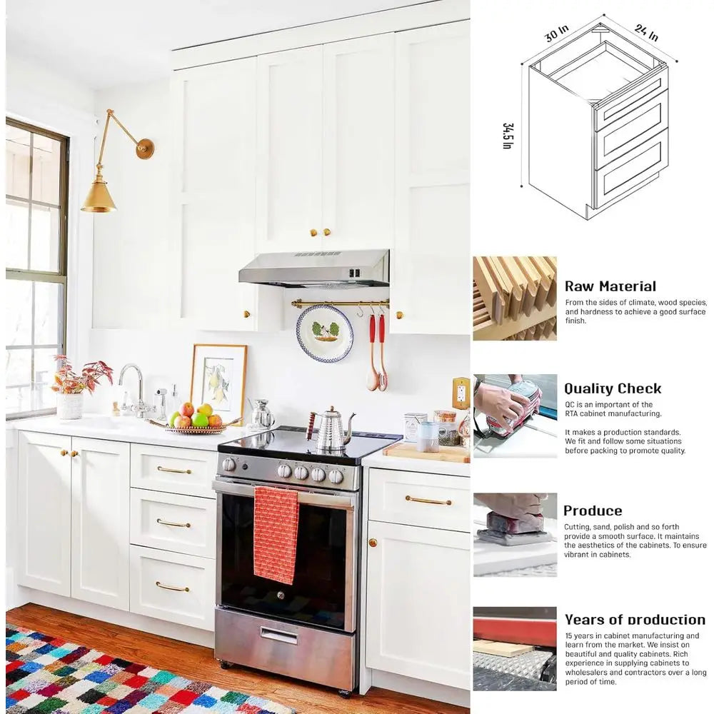 White 30" Shaker Unassembled Base Cabinet 34.5H x 24D