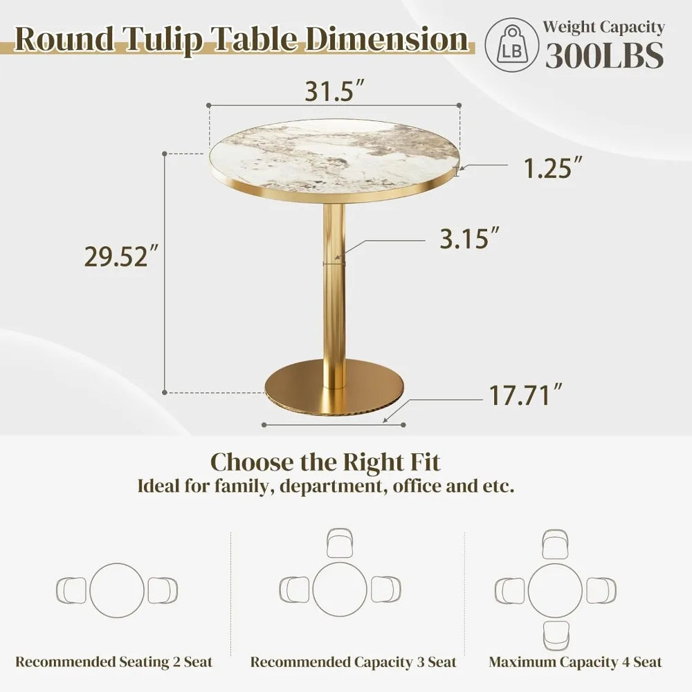 31.5'' Modern Tulip Sintered Stone Golden Edge/Base