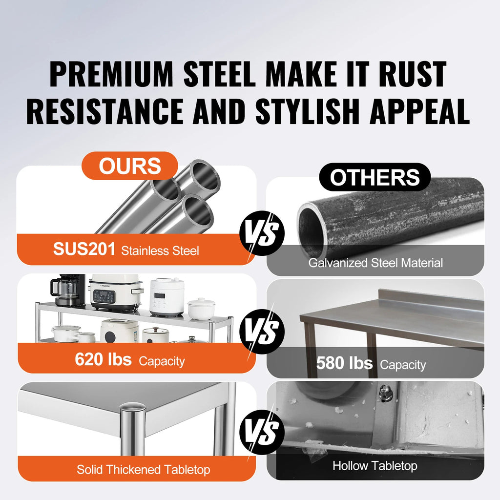 Stainless kitchen worktable Overshelf