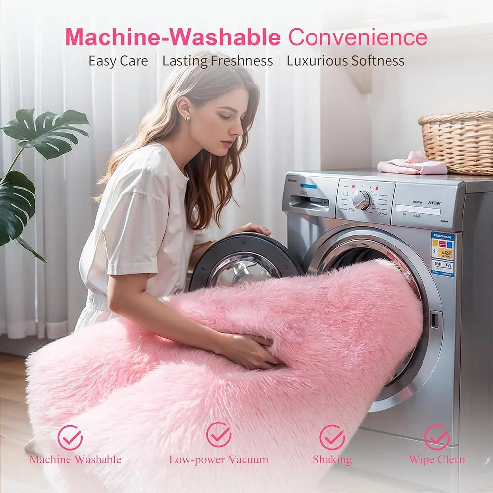 5x8 Plush Pink Fluffy Fuzzy Washable