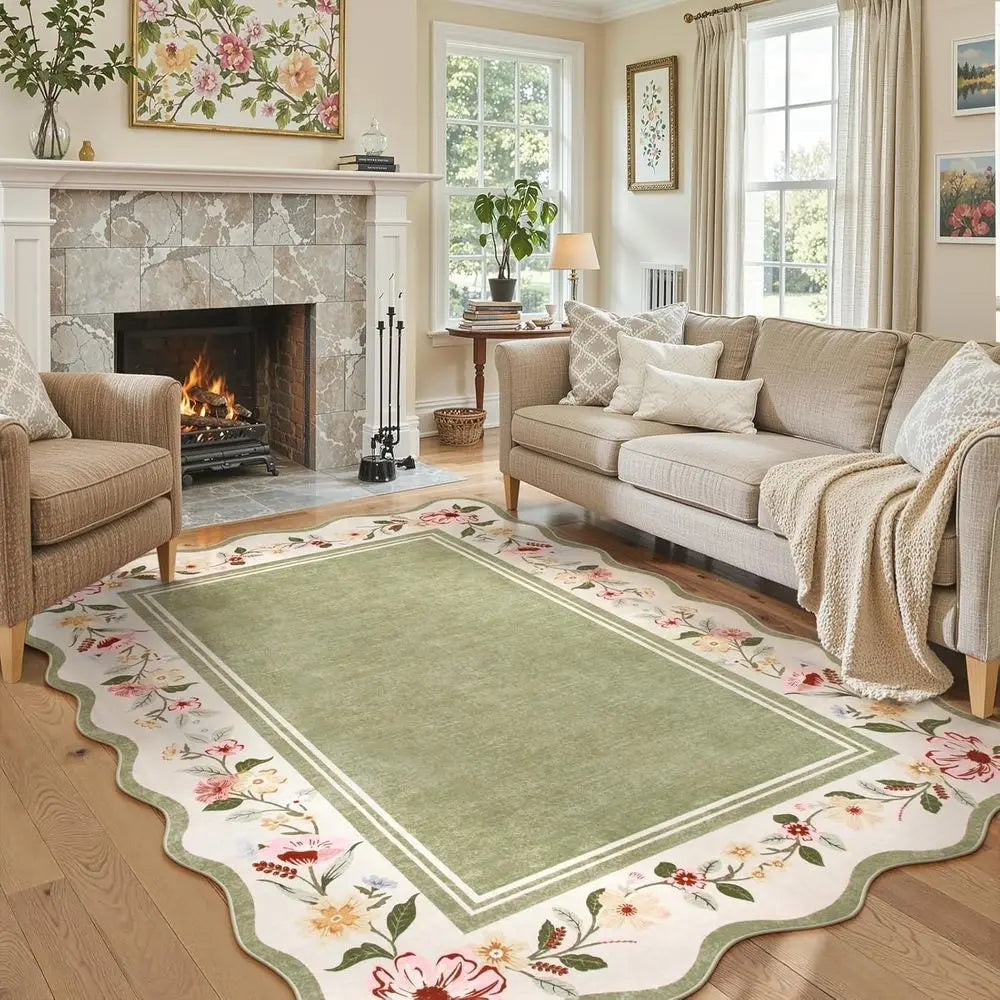 5x7 Vintage Green Scalloped Washable