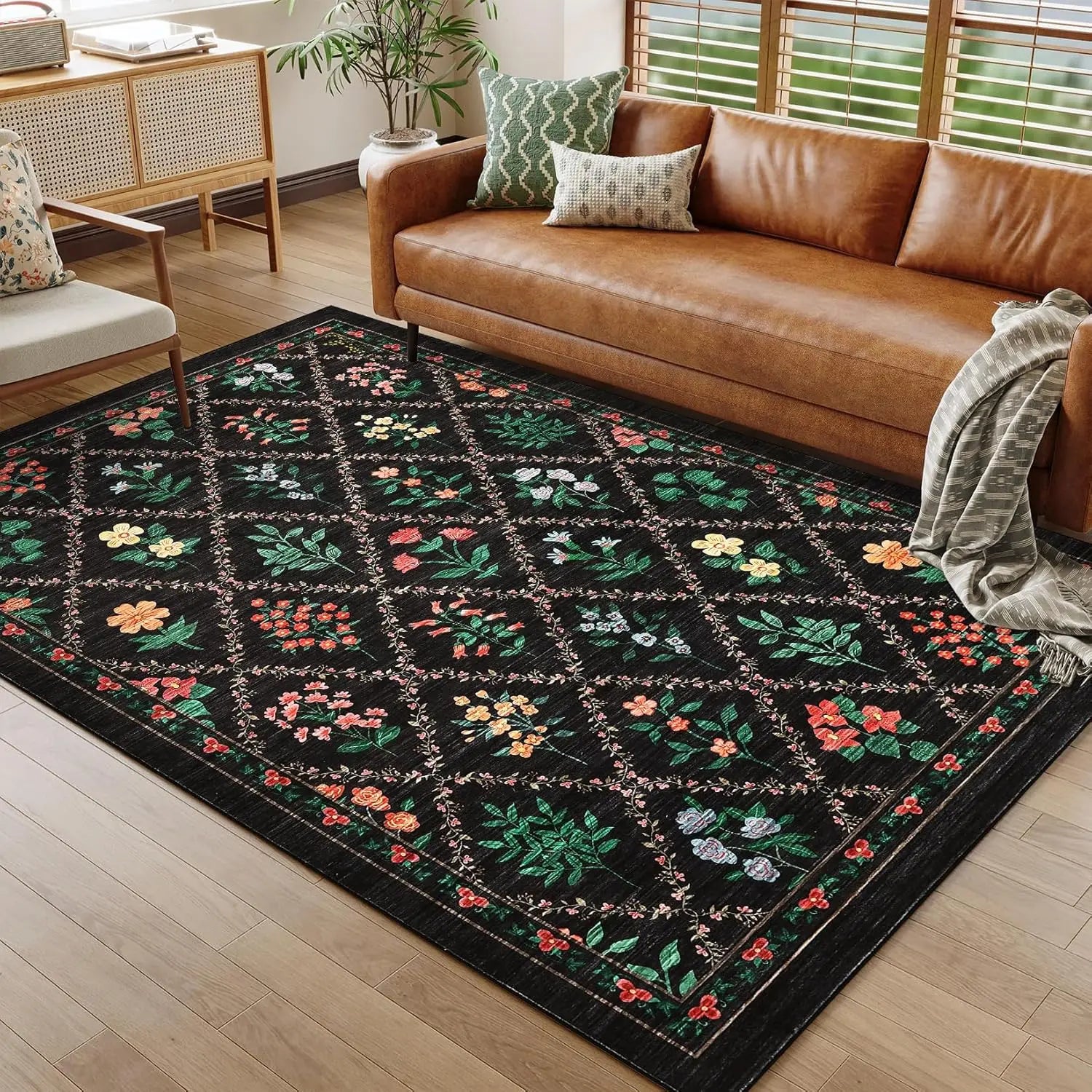 Floral Area Rug Washable
