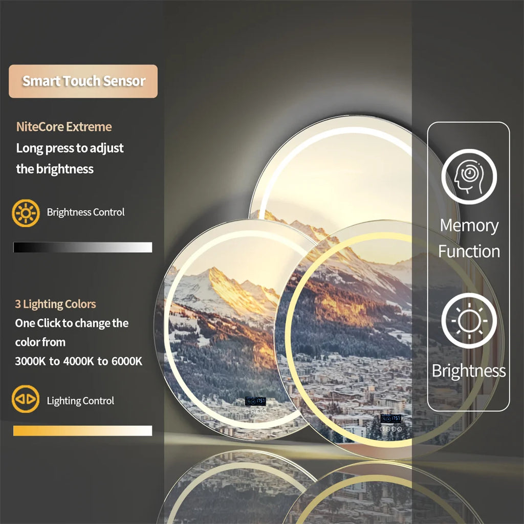 Round Bathroom Mirror w/Dual Bluetooth