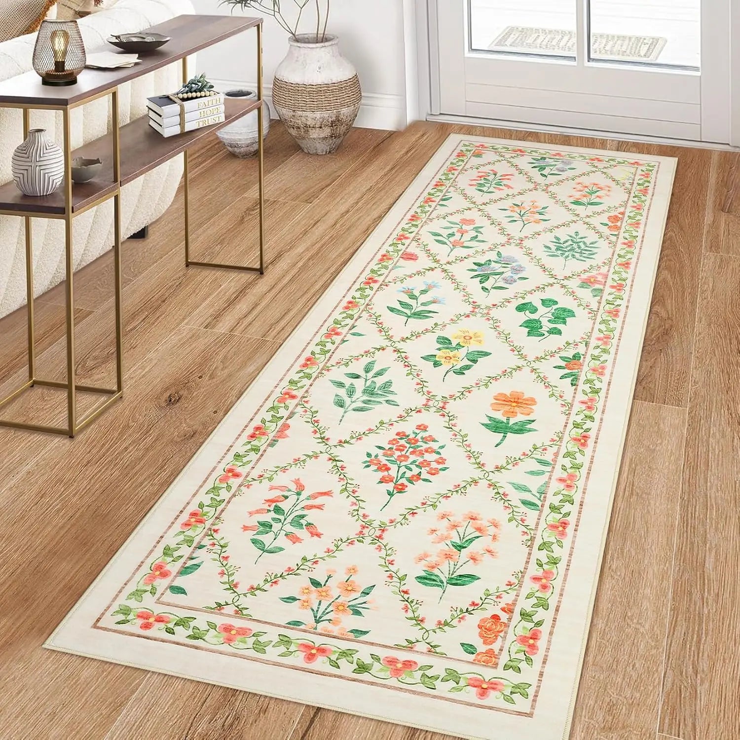 Floral Area Rug Washable