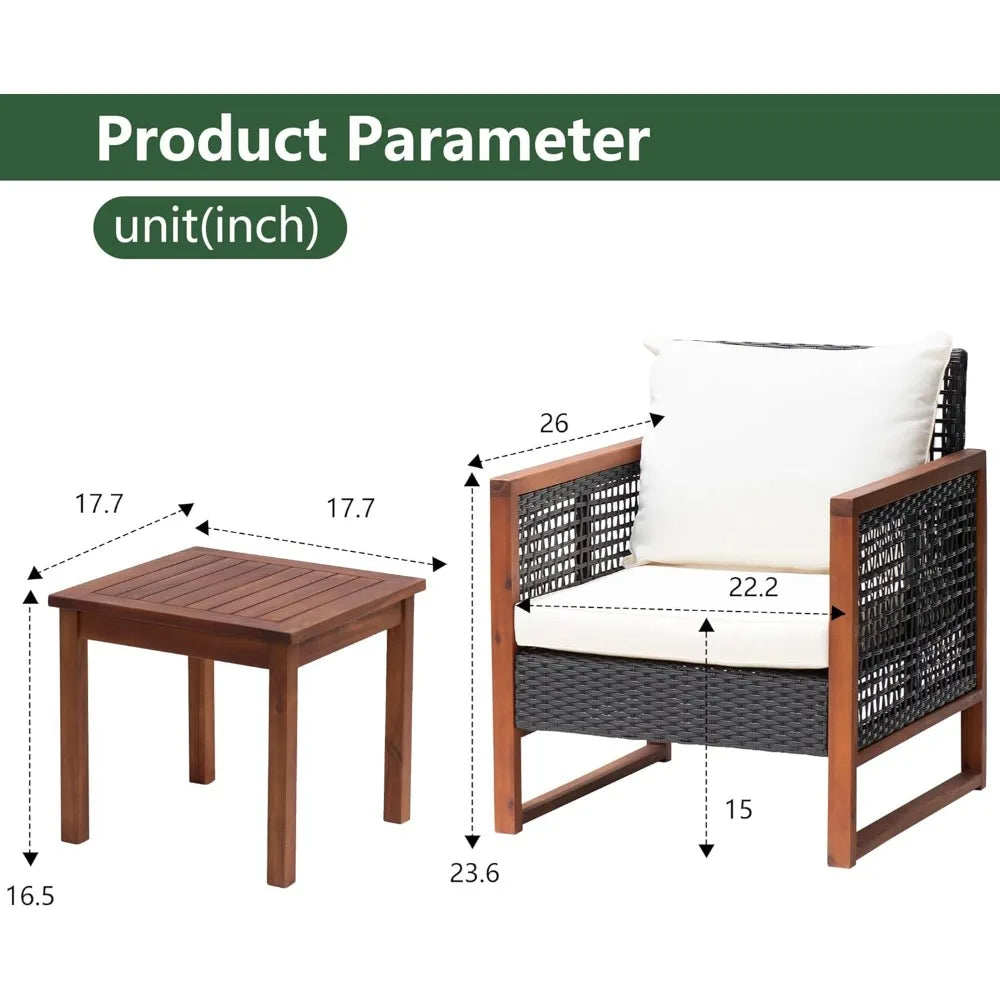2-Piece Rattan Modern Bistro Patio Set