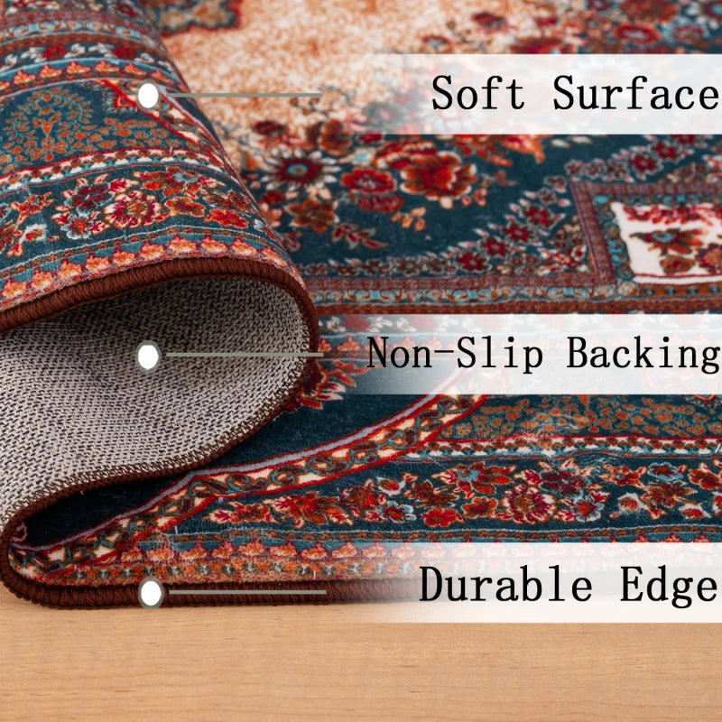 6x9 Vintage Boho Persian Flower Washable