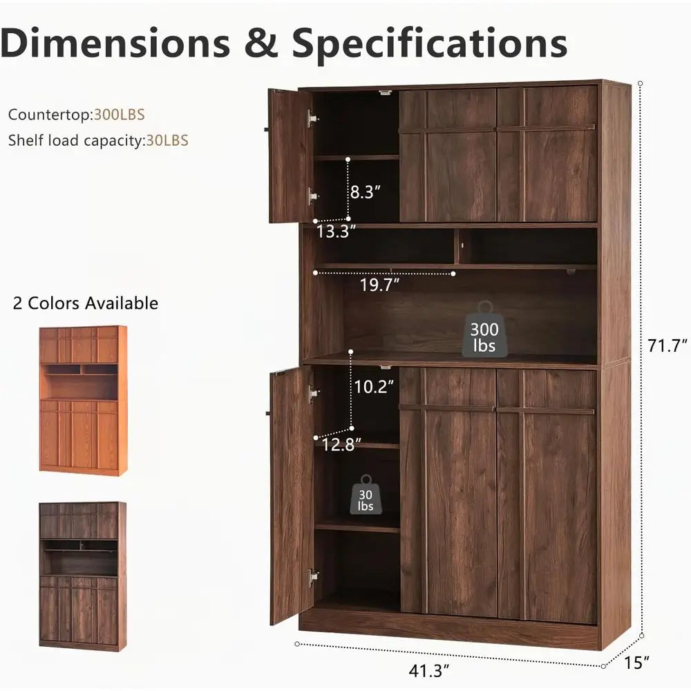 72" Kitchen Pantry Cabinet W/Walnut Countertop