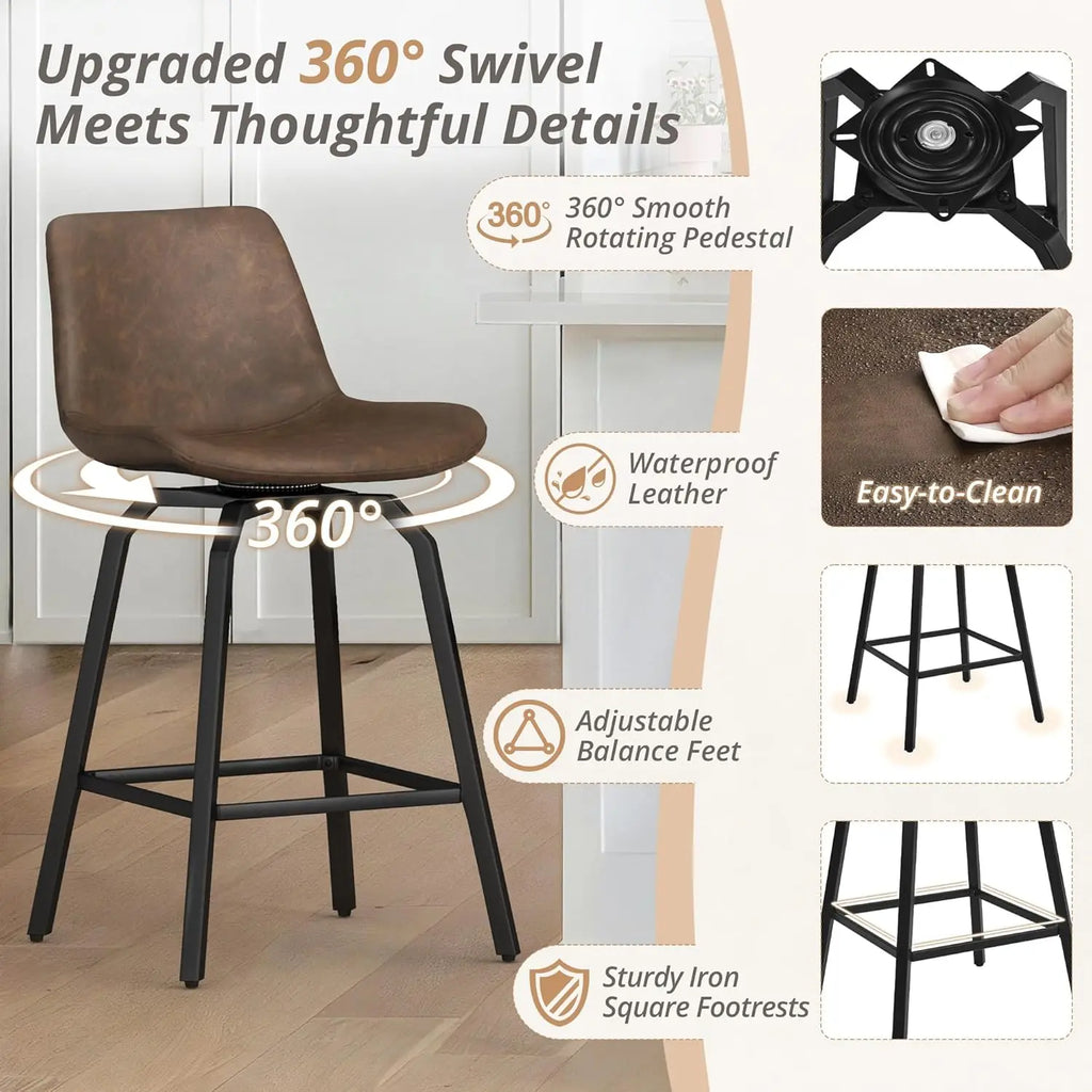 3 360° Swivel Bar Stools 26 Inch Counter Height